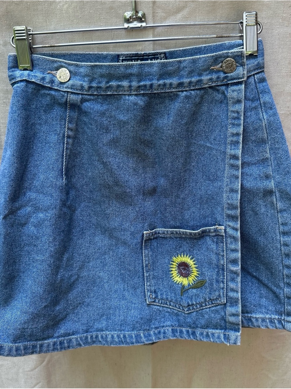Vintage True Blue Sunflower Embroidered Denim Wrap Skort Women’s Tag Size 5/6
